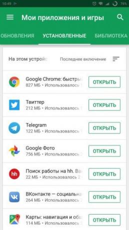 android Google Play: ubrugte applikationer