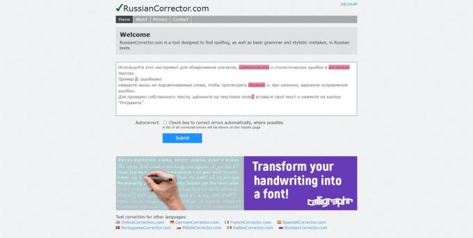 Online tegnsætningskontrol: RussianCorrector.com