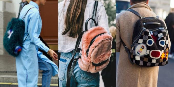 De mest fashionable rygsække 2018: rygsæk med pels