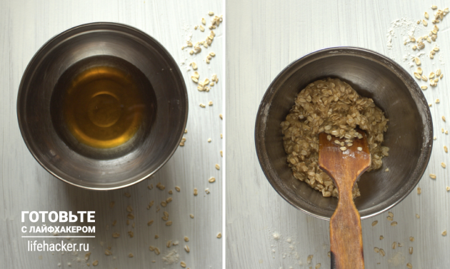 Nektarin ostemasse barer: Bland smør og honning og tilsæt havregryn, mel og bagepulver