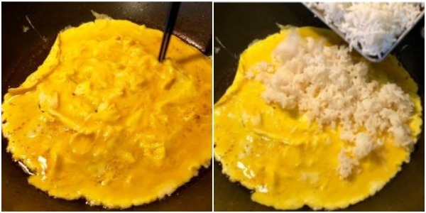 Sådan koger stegte ris med æg: Steg æggene og tilsæt ris
