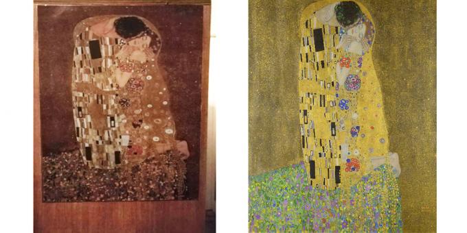 Interessante fund i lejligheder: en gengivelse af maleriet af Gustav Klimt "Kyset"