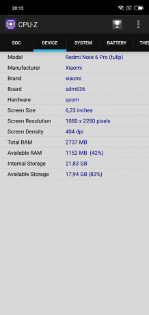 Oversigt Xiaomi redmi Note 6 Pro: CPU-Z (fortsat)