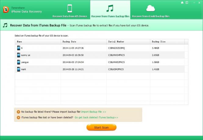 Tenorshare iPhone Data Recovery: sikkerhedskopier