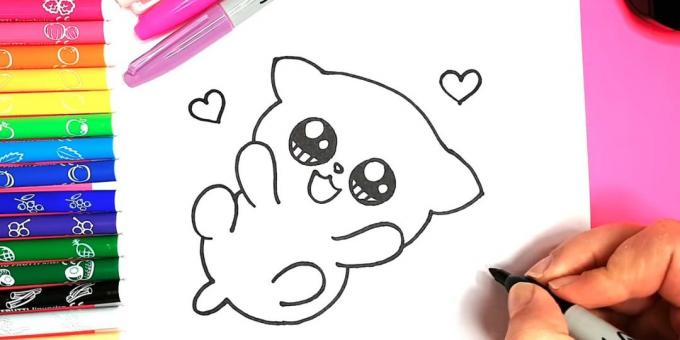 Hvordan man tegner anime kat: Omkring hjerter print