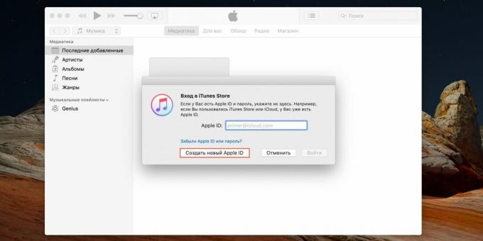 Sådan opretter du et Apple -id: Klik på "Opret nyt Apple -id"