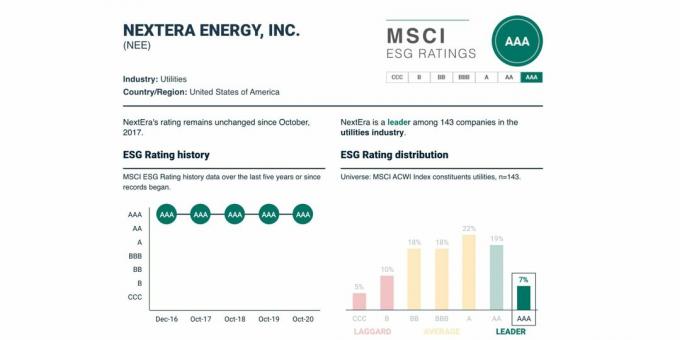 ESG-vurdering og dens dynamik for NextEra Energy, $ NEE, maj 2021.