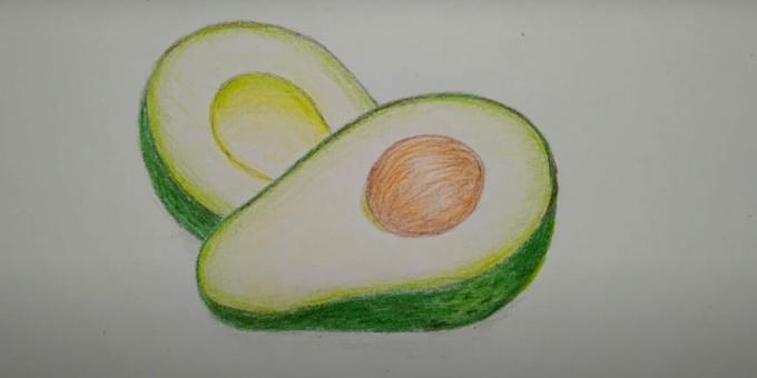 Tegning avocado med farvede blyanter