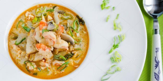 Thai suppe "Tom Yam" svampe og grønne løg