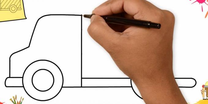 Sådan tegner du en lastbil: træk fronten på bilen