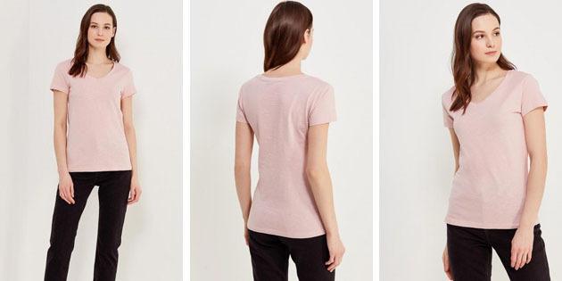 Grundlæggende T-shirts fra europæiske butikker: T-shirt Sela farve støvet rosa