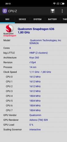 Oversigt Xiaomi redmi Note 6 Pro: CPU-Z