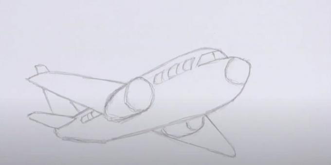 Sådan tegner du et fly: tegne koøje, glas og motor
