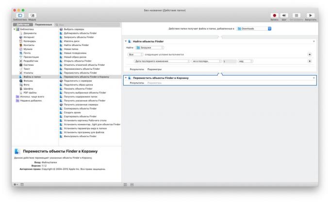 Automator på MacOS: rengøring mappen "Downloads"