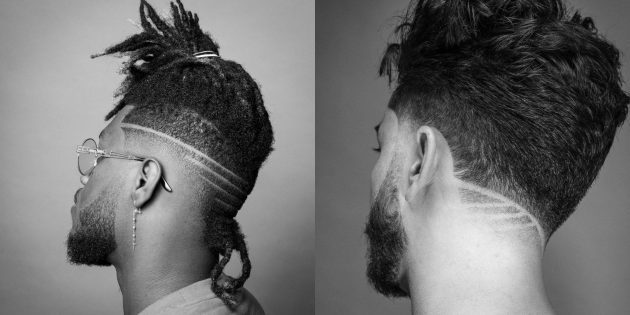 Trendy mænds haircuts for fans af ekstrem sport: barberet mønstre