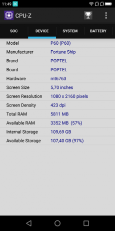 Oversigt Poptel P60: CPU-Z (Enhed)