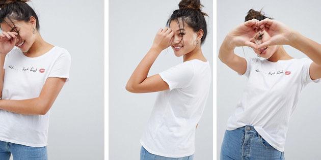 Kvinders mode t-shirts fra europæiske butikker: T-shirt Kun første kys klassisk stil