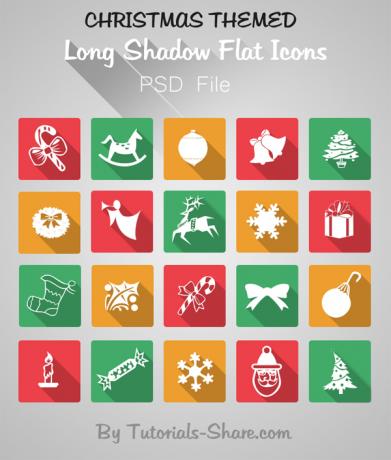 Flat Long Shadow Gratis jul Icon Set (PSD) ved Vejledninger Del