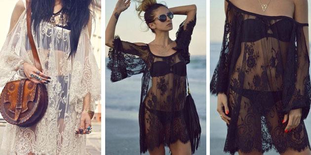 Beach kjoler: Lace kjole med brede ærmer