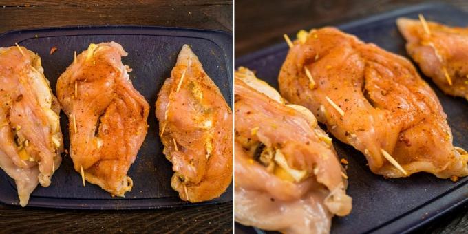 bagt med svampe bryst: fyldte kylling