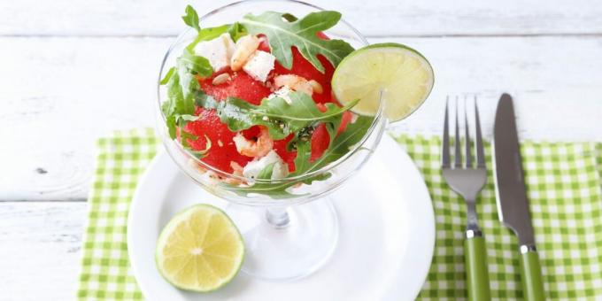 Salat med rejer og vandmelon