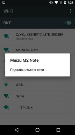 Hvordan til at distribuere internettet fra din telefon til Android: forbinde din Nexus 5 til Meizu M2 Notat om Wi-Fi