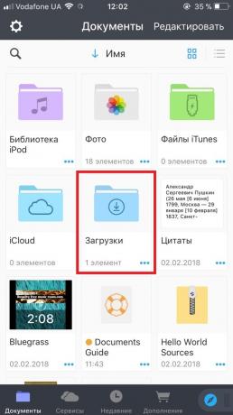 Sådan downloader videoer på iPhone og aypad: Åbn mappen Dokumenter inde i "Downloads"