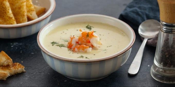 Ostflødesuppe med rejer