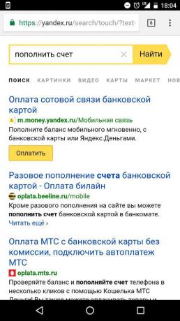 "Yandex": konto refill