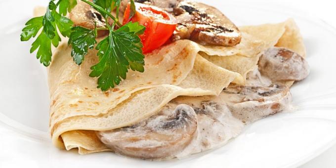 Toppings til pandekager: svamp med ostesauce