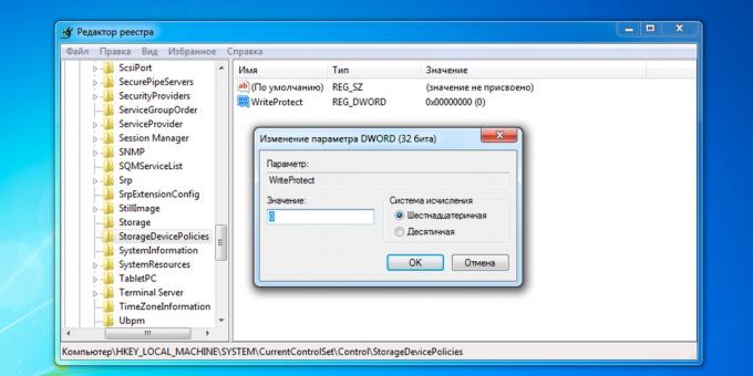 Sådan fjernes beskyttelsen fra et flashdrev eller hukommelseskort: Sluk skrivebeskyttelsen i systemet registreringsdatabasen (Windows)