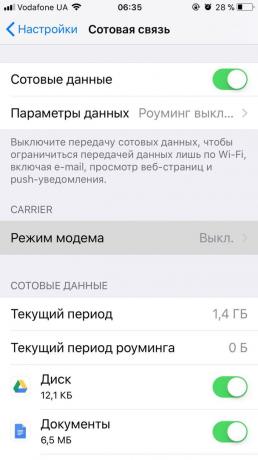 Hvordan til at distribuere internettet fra din telefon til iOS: aktivere "modem-mode" via en kontakt