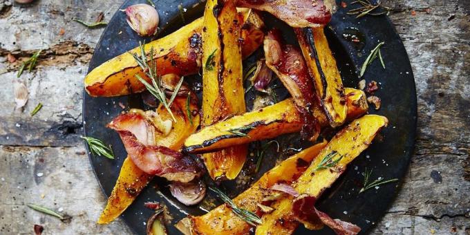 Pumpkin retter: Spicy Bagt græskar med bacon