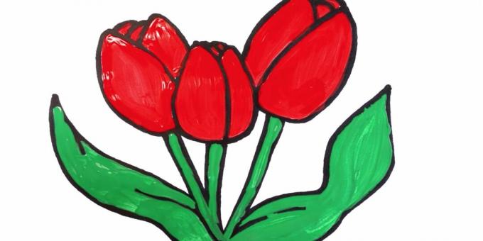 Hvordan man tegner en simpel buket tulipaner