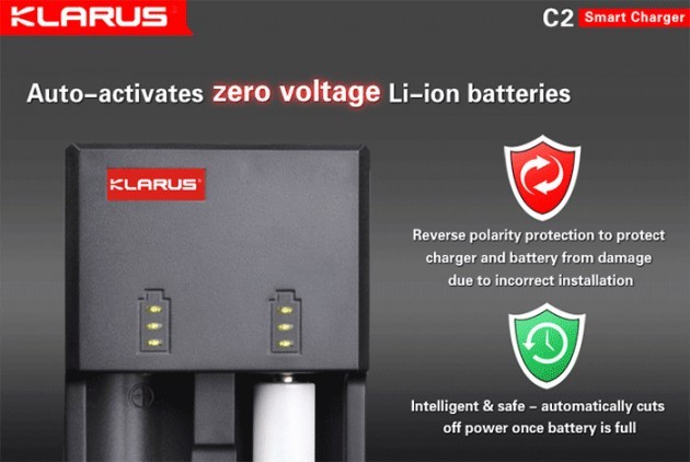 Eksterne batterier på lommelygte batterier: Klarus C2