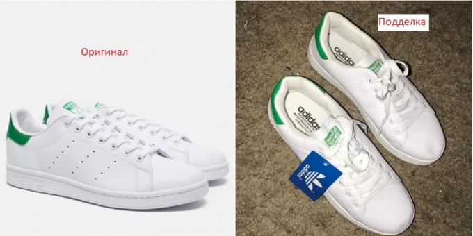 Original og falske Adidas sko