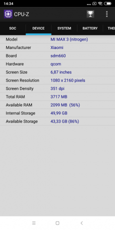 gennemgang Xiaomi Mi Max 3: CPU-Z