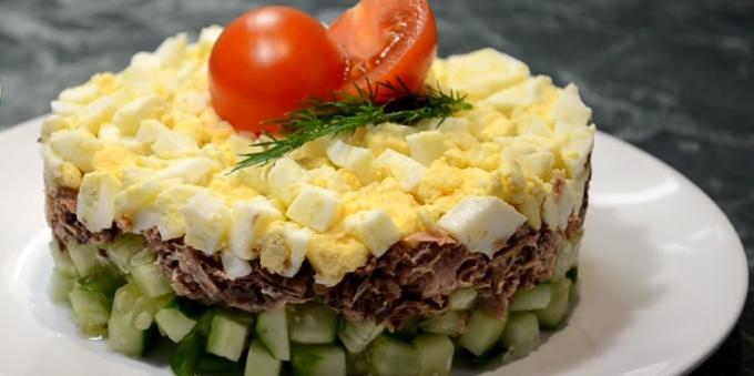 Salat med tun, agurk og æg