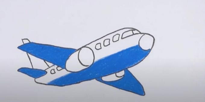 Sådan tegner du et fly: cirkel tegningen og tilføj blå farve