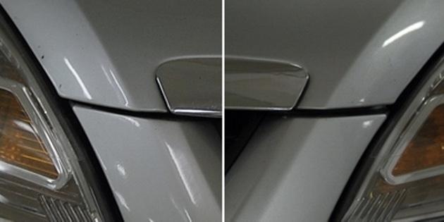 Sådan køber en brugt bil: Ujævn hul til venstre og højre side af hætten