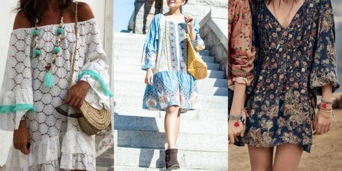 Boho Stil: Vælg tunika kjole med brede ærmer gratis