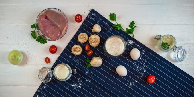 Quiche med kylling og svampe: Ingredienser