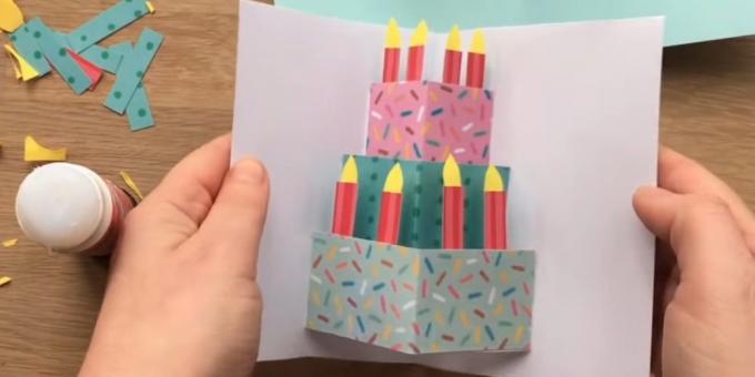 Fødselsdagskort med dine egne hænder: klippe og indsætte stearinlys til kagen