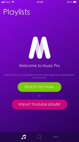 For at lytte til musik fra Youtube til Music Pro behøver ikke at indtaste dit login og password