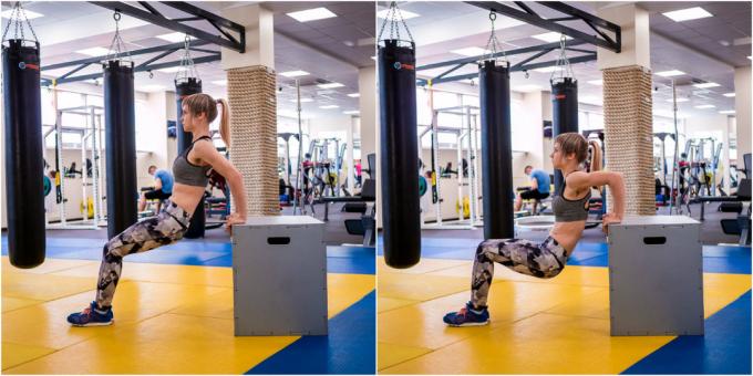Hvordan til at engagere sig i gymnastiksalen: Reverse push-ups fra bænken