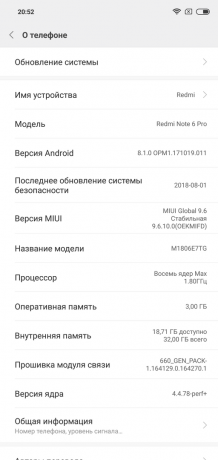 Oversigt Xiaomi redmi Note 6 Pro: Version