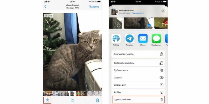 IPhone-låseskærm: Vælg et billede, og tryk på Indstil som baggrund