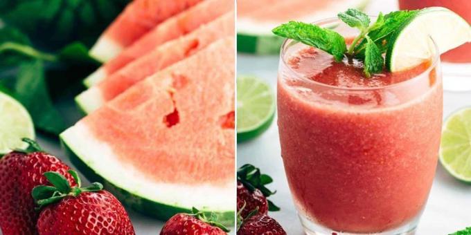 Slankende cocktail med vandmelon, jordbær og lime