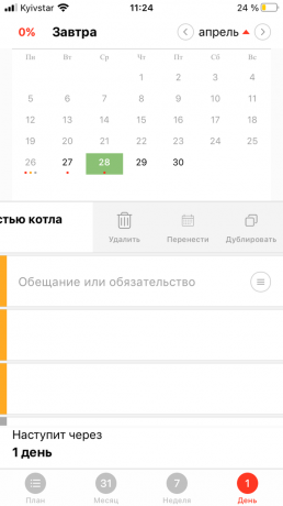 Selvplan planlægning app: prikker i de tilsvarende farver viser planlagte opgaver