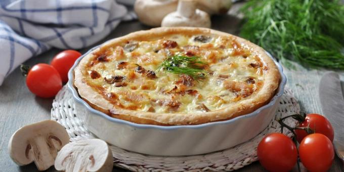 Quiche med kylling og champignon